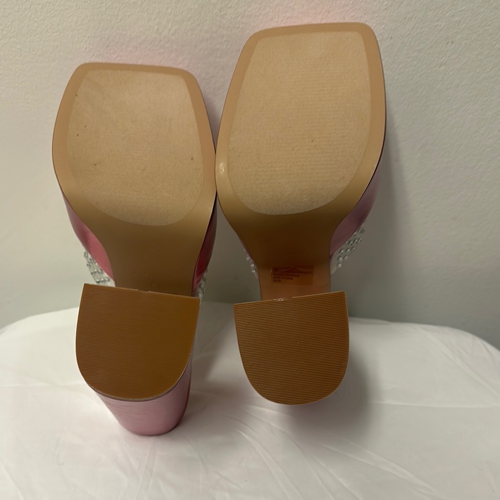 Steve Madden Ruby Iridescent Slip On Block Heel Squared Open Toe Heeled Sandals - Picture 8 of 16